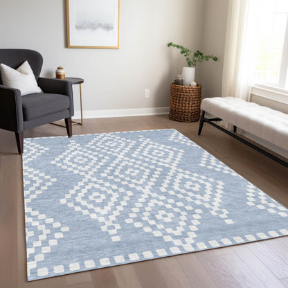 Tabselect Home Line 5' X 8' Denim Blue And Ivory Geometric Washable Indoor Outdoor Area Rug