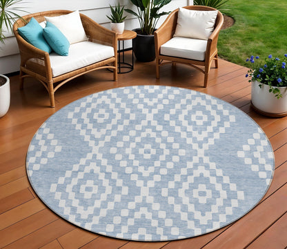 Tabselect Home Line 8' Denim Blue And Ivory Round Geometric Washable Indoor Outdoor Area Rug