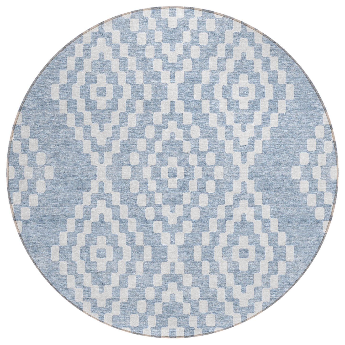 Tabselect Home Line 8' Denim Blue And Ivory Round Geometric Washable Indoor Outdoor Area Rug