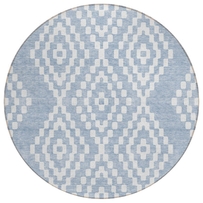 Tabselect Home Line 8' Denim Blue And Ivory Round Geometric Washable Indoor Outdoor Area Rug