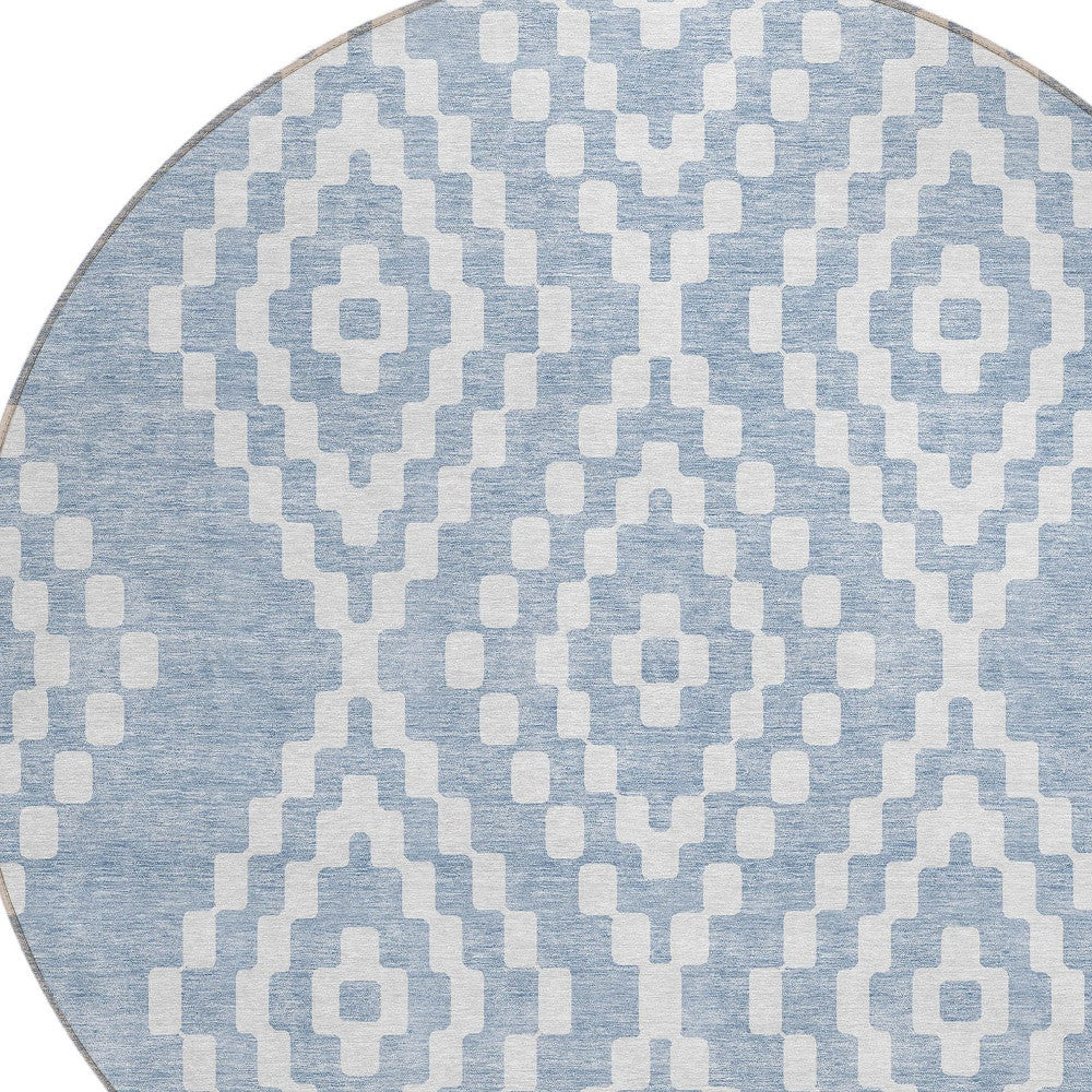 Tabselect Home Line 8' Denim Blue And Ivory Round Geometric Washable Indoor Outdoor Area Rug
