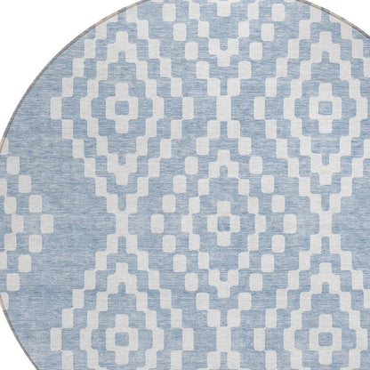 Tabselect Home Line 8' Denim Blue And Ivory Round Geometric Washable Indoor Outdoor Area Rug
