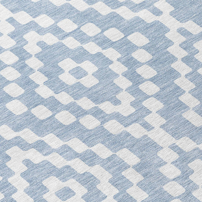 Tabselect Home Line 8' Denim Blue And Ivory Round Geometric Washable Indoor Outdoor Area Rug