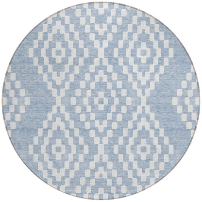 Tabselect Home Line 8' Denim Blue And Ivory Round Geometric Washable Indoor Outdoor Area Rug