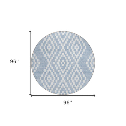 Tabselect Home Line 8' Denim Blue And Ivory Round Geometric Washable Indoor Outdoor Area Rug