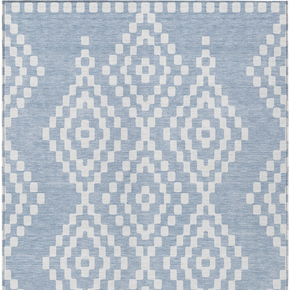 Tabselect Home Line 8' X 10' Denim Blue And Ivory Geometric Washable Indoor Outdoor Area Rug