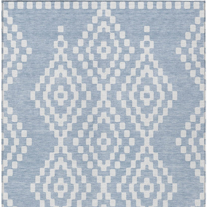 Tabselect Home Line 8' X 10' Denim Blue And Ivory Geometric Washable Indoor Outdoor Area Rug