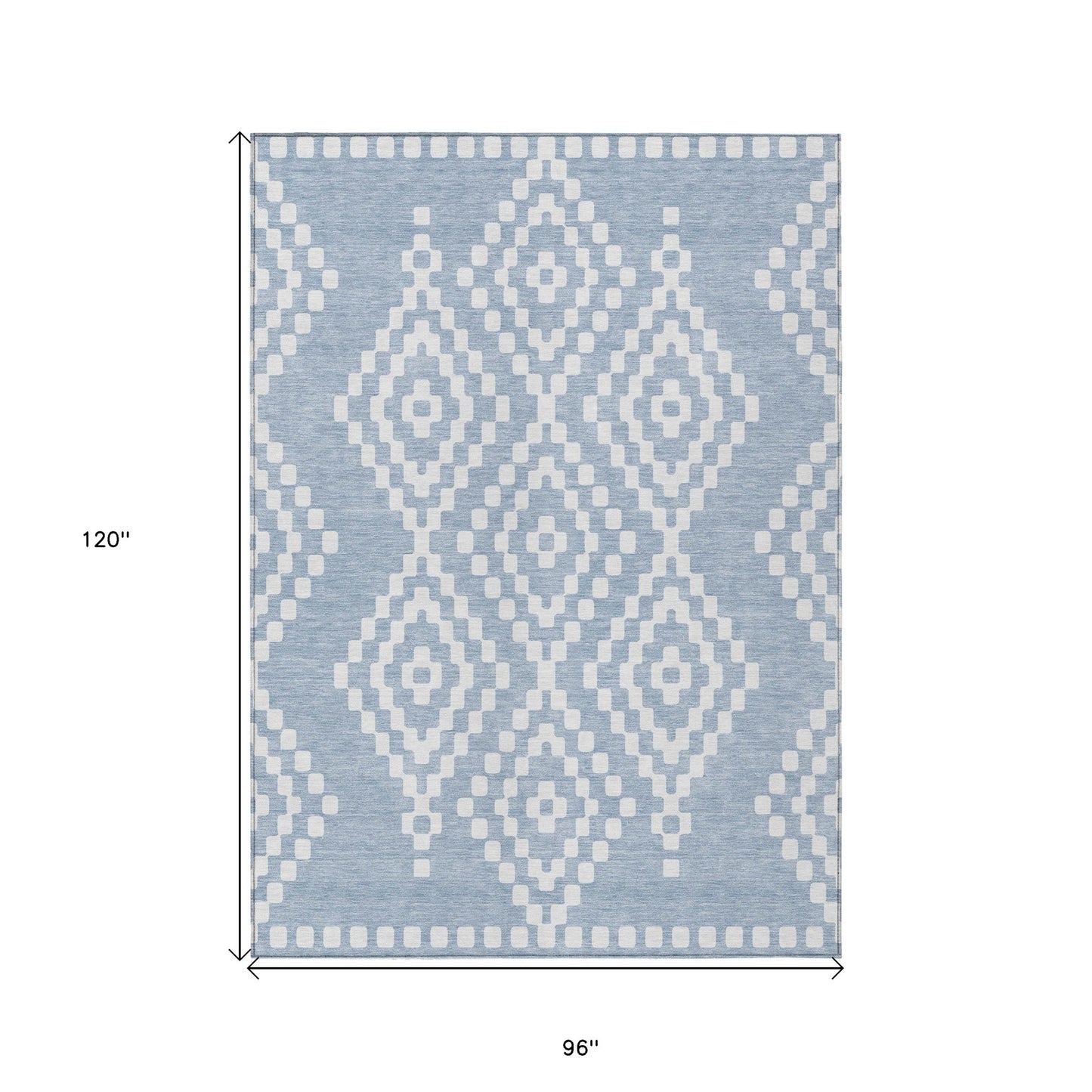 Tabselect Home Line 8' X 10' Denim Blue And Ivory Geometric Washable Indoor Outdoor Area Rug