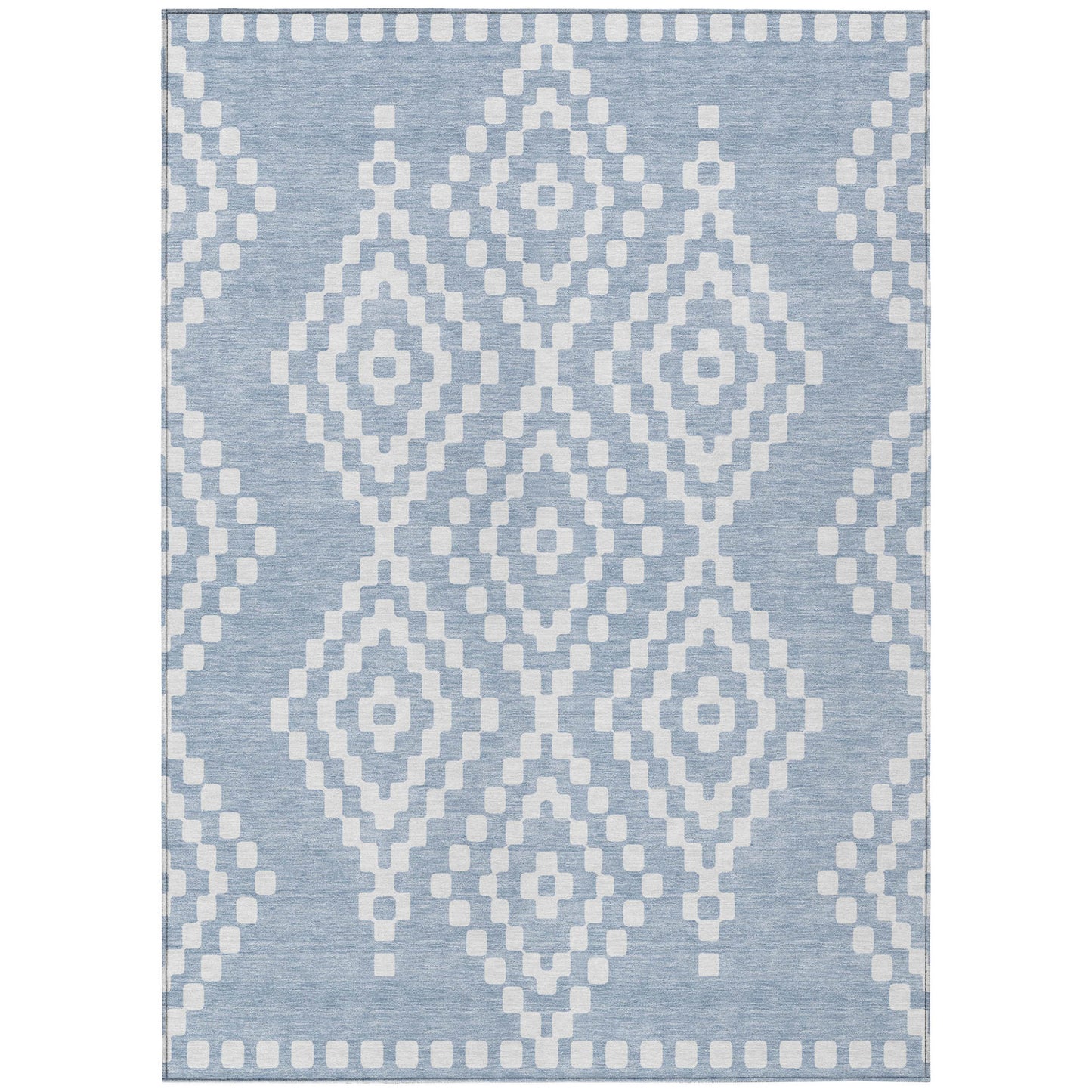Tabselect Home Line 8' X 10' Denim Blue And Ivory Geometric Washable Indoor Outdoor Area Rug