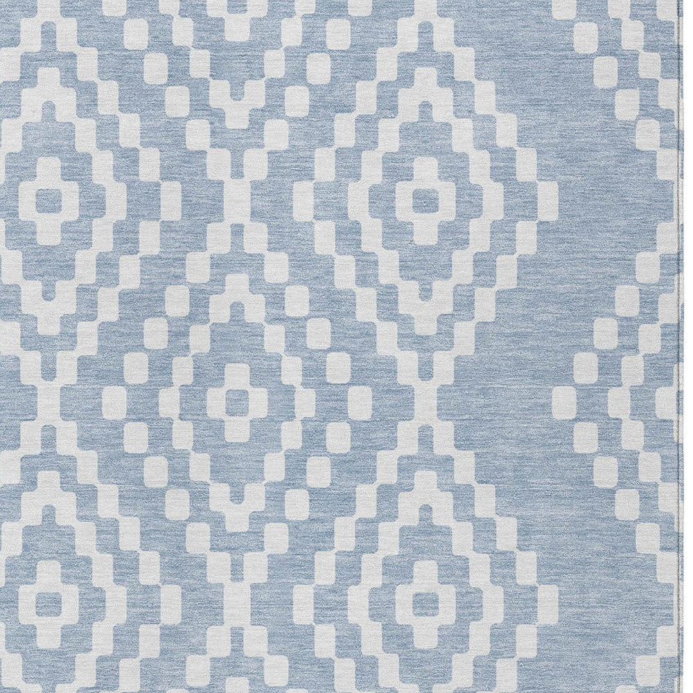 Tabselect Home Line 8' X 10' Denim Blue And Ivory Geometric Washable Indoor Outdoor Area Rug