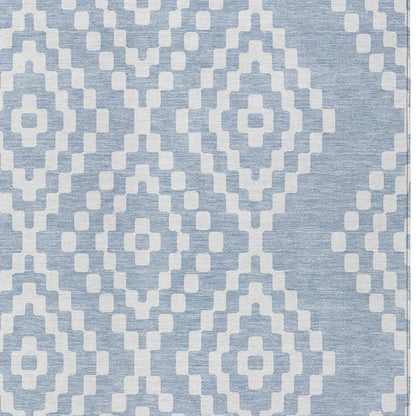 Tabselect Home Line 8' X 10' Denim Blue And Ivory Geometric Washable Indoor Outdoor Area Rug