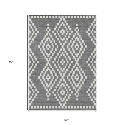 Tabselect Home Line 5' X 8' Gray And Ivory Geometric Washable Indoor Outdoor Area Rug