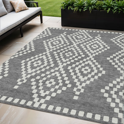 Tabselect Home Line 5' X 8' Gray And Ivory Geometric Washable Indoor Outdoor Area Rug