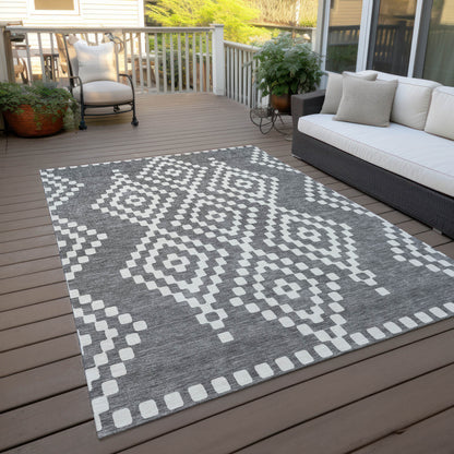 Tabselect Home Line 5' X 8' Gray And Ivory Geometric Washable Indoor Outdoor Area Rug