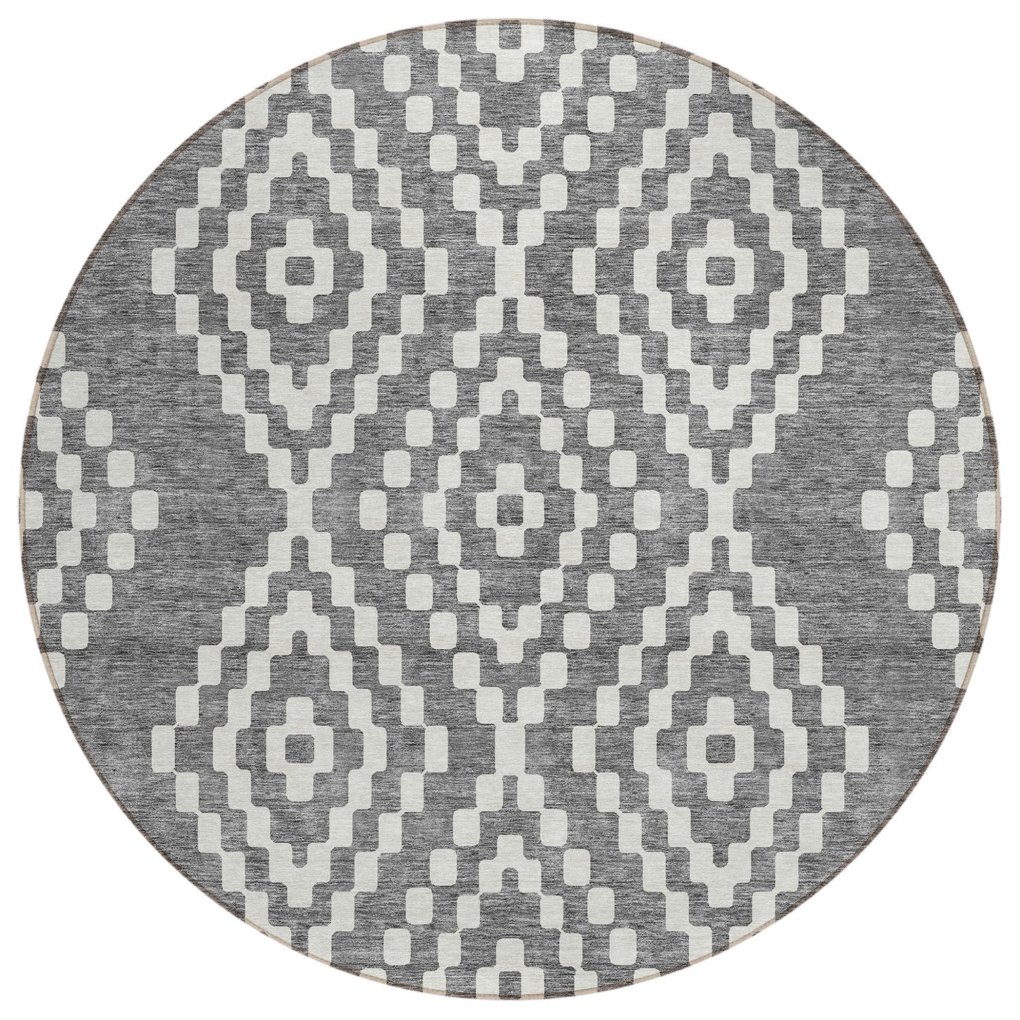 Tabselect Home Line 8' Gray And Ivory Round Geometric Washable Indoor Outdoor Area Rug