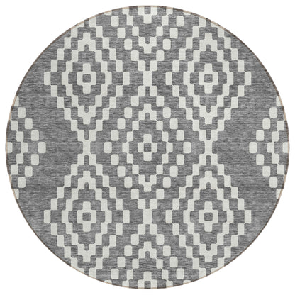 Tabselect Home Line 8' Gray And Ivory Round Geometric Washable Indoor Outdoor Area Rug