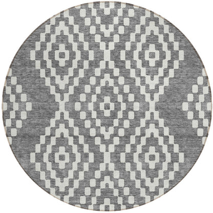 Tabselect Home Line 8' Gray And Ivory Round Geometric Washable Indoor Outdoor Area Rug