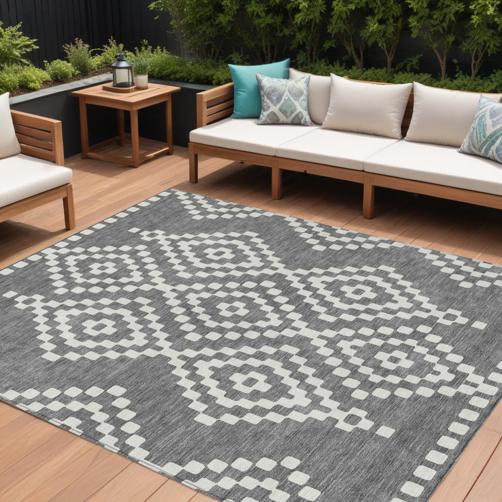 Tabselect Home Line 8' X 10' Gray And Ivory Geometric Washable Indoor Outdoor Area Rug