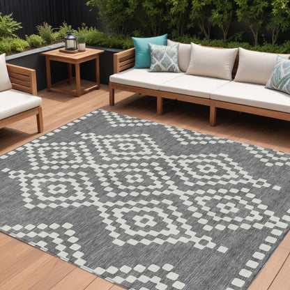 Tabselect Home Line 8' X 10' Gray And Ivory Geometric Washable Indoor Outdoor Area Rug