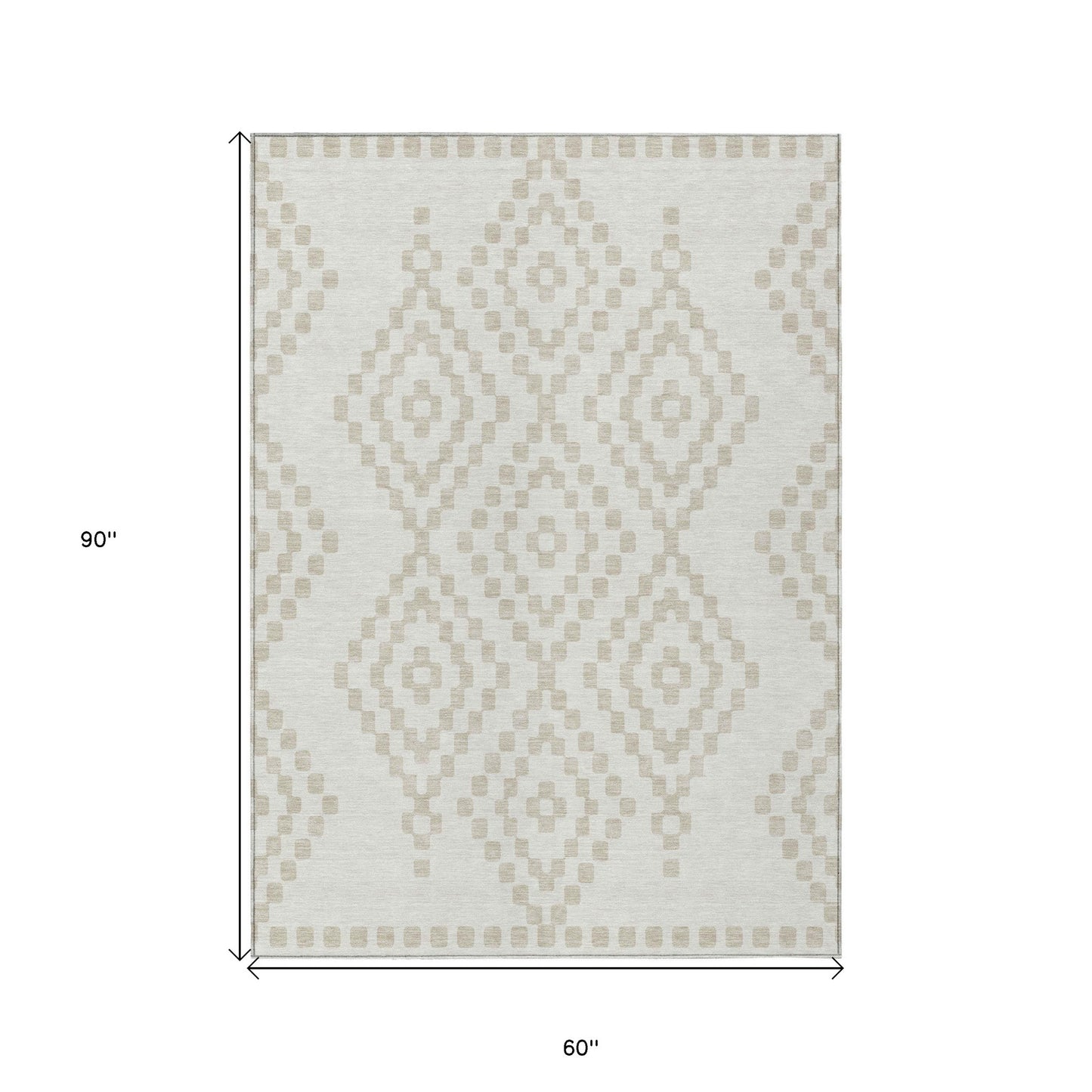Tabselect Home Line 5' X 8' Ivory And Beige Geometric Washable Indoor Outdoor Area Rug