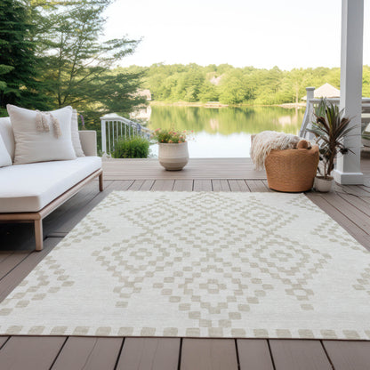 Tabselect Home Line 5' X 8' Ivory And Beige Geometric Washable Indoor Outdoor Area Rug