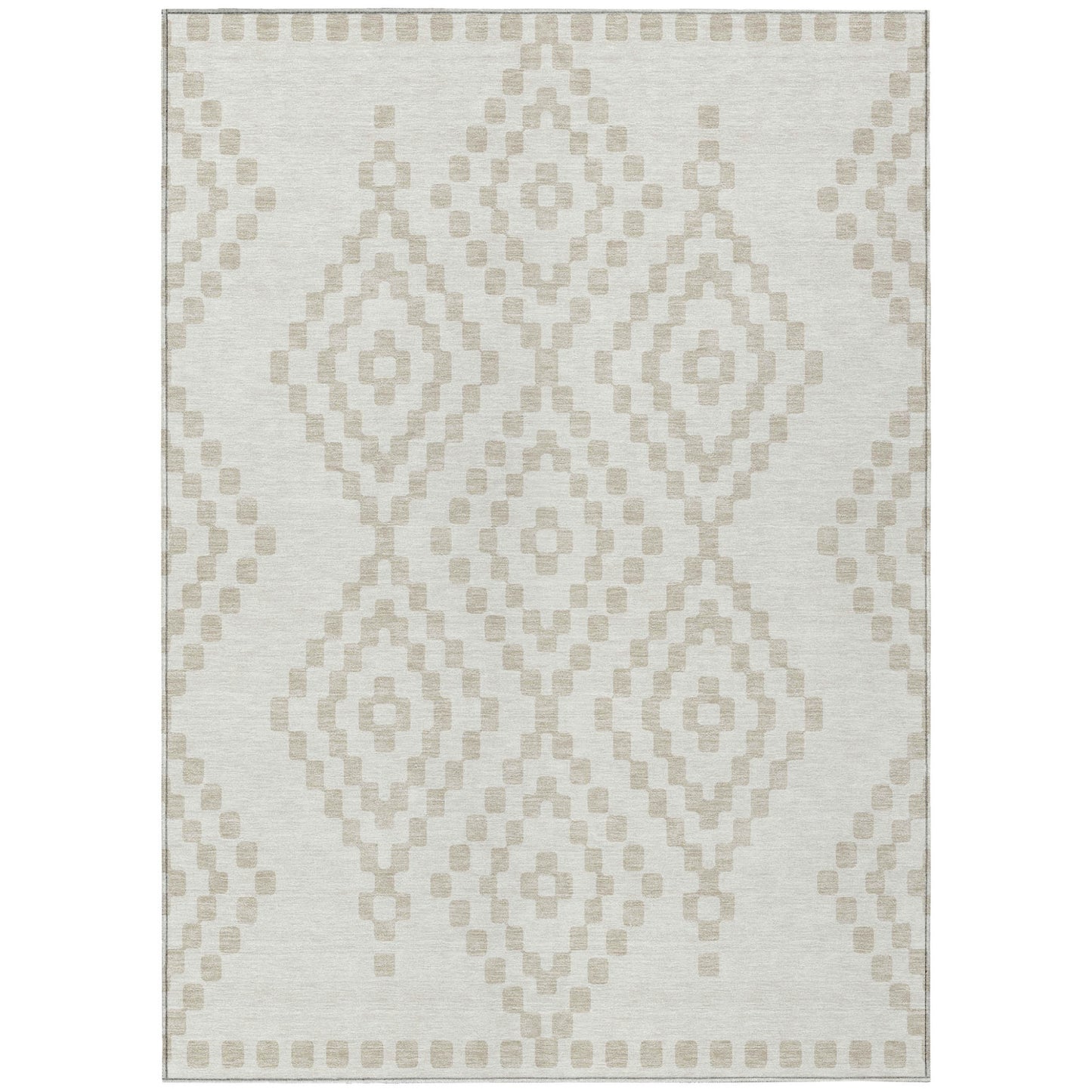 Tabselect Home Line 5' X 8' Ivory And Beige Geometric Washable Indoor Outdoor Area Rug