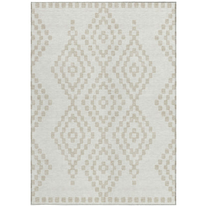 Tabselect Home Line 5' X 8' Ivory And Beige Geometric Washable Indoor Outdoor Area Rug