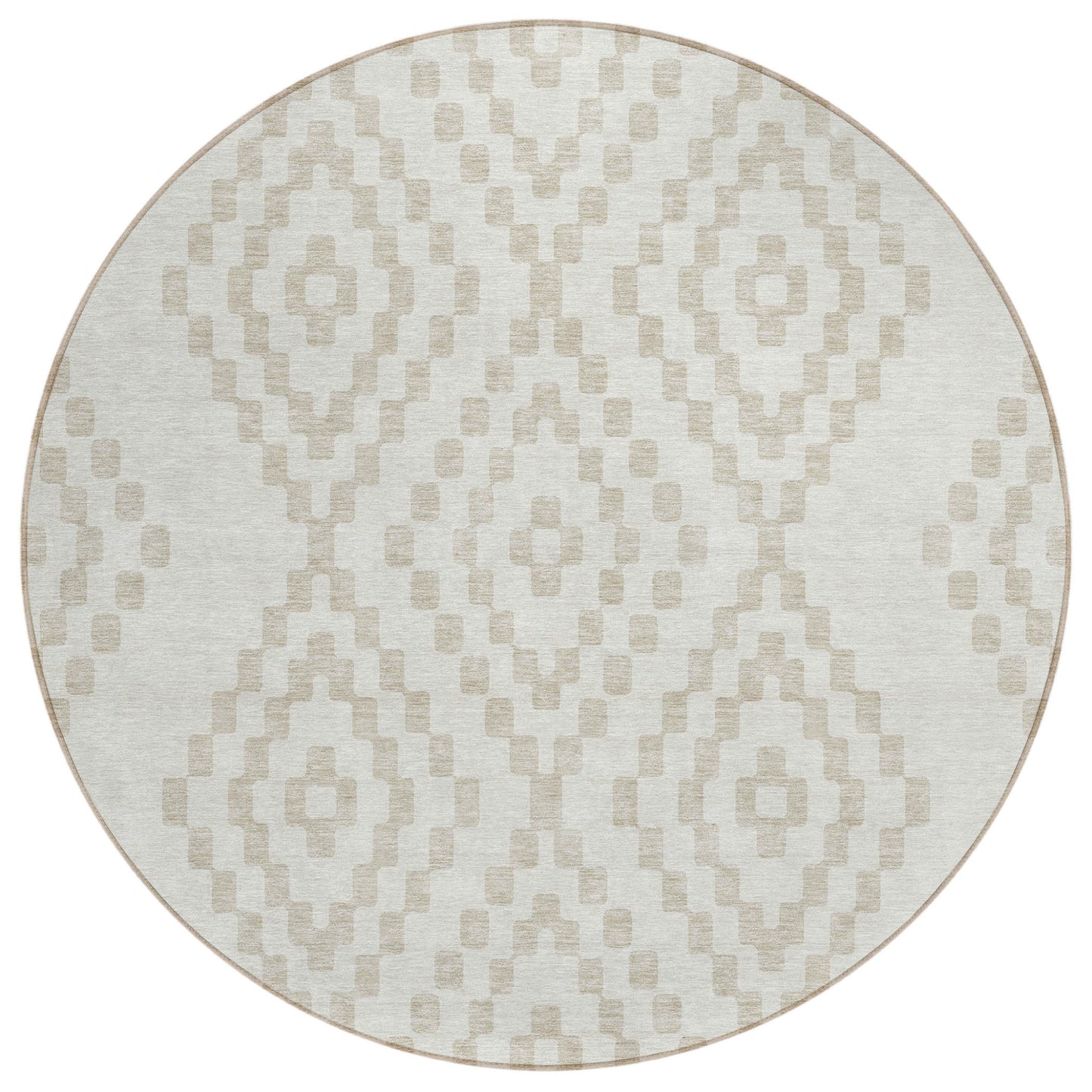 Tabselect Home Line 8' Ivory And Beige Round Geometric Washable Indoor Outdoor Area Rug