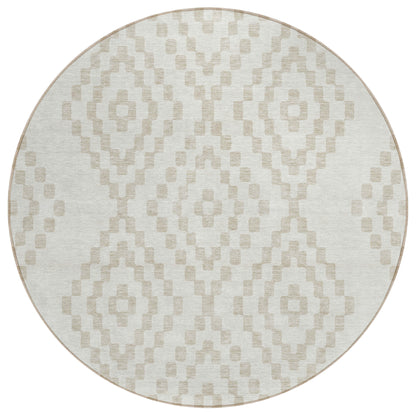 Tabselect Home Line 8' Ivory And Beige Round Geometric Washable Indoor Outdoor Area Rug