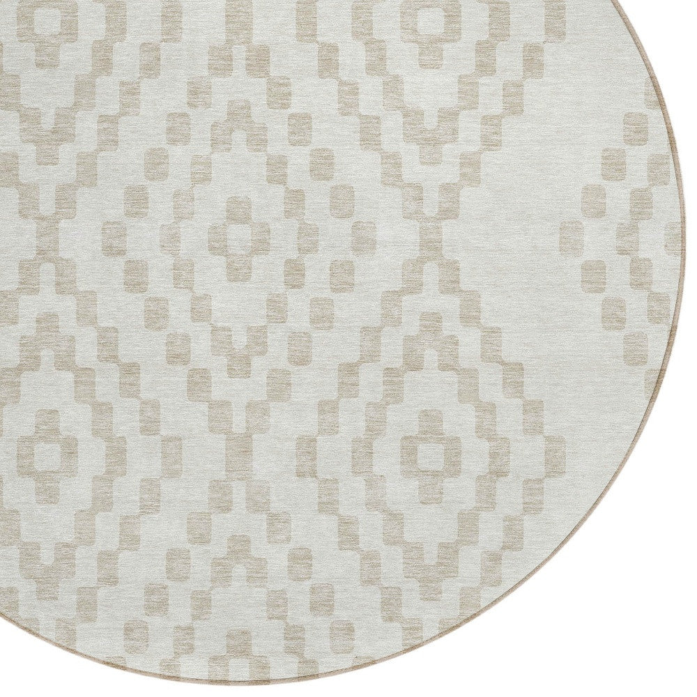 Tabselect Home Line 8' Ivory And Beige Round Geometric Washable Indoor Outdoor Area Rug