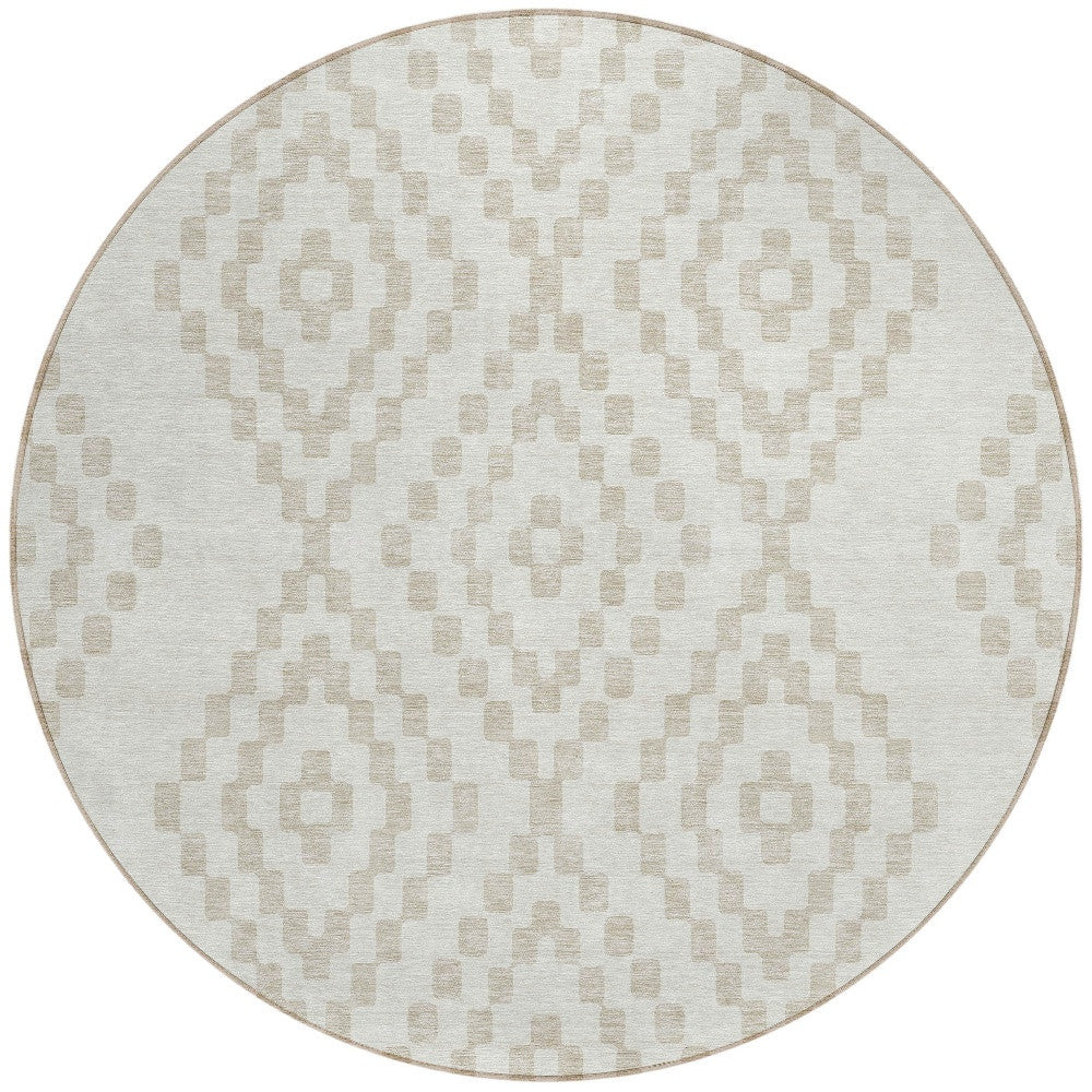 Tabselect Home Line 8' Ivory And Beige Round Geometric Washable Indoor Outdoor Area Rug
