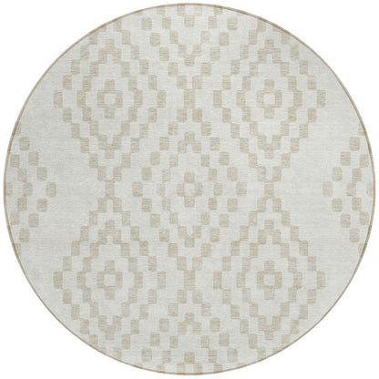 Tabselect Home Line 8' Ivory And Beige Round Geometric Washable Indoor Outdoor Area Rug