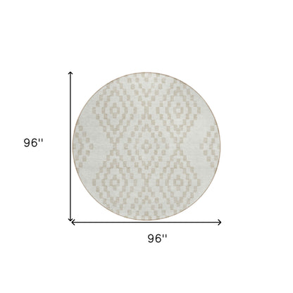Tabselect Home Line 8' Ivory And Beige Round Geometric Washable Indoor Outdoor Area Rug