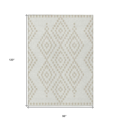 Tabselect Home Line 8' X 10' Ivory And Beige Geometric Washable Indoor Outdoor Area Rug