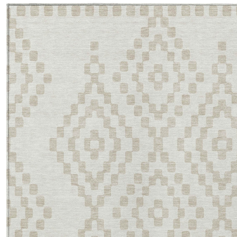 Tabselect Home Line 8' X 10' Ivory And Beige Geometric Washable Indoor Outdoor Area Rug