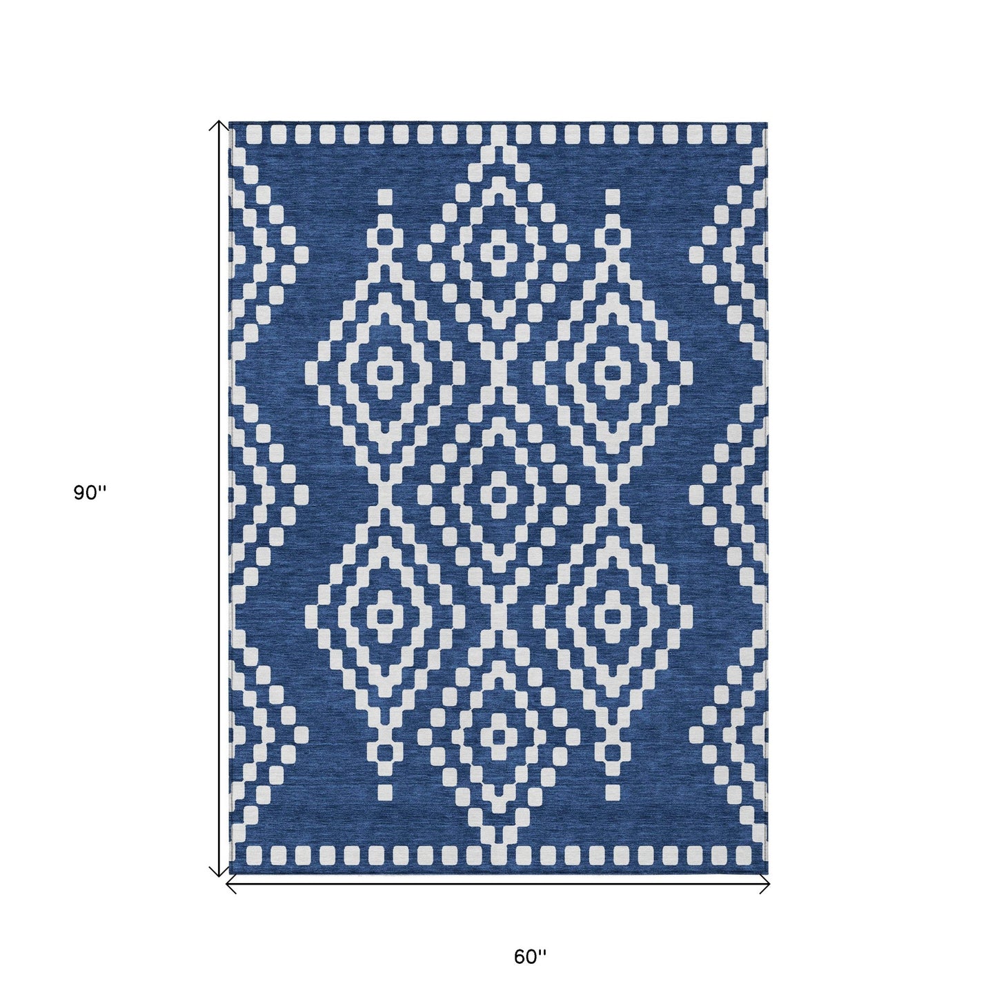 Tabselect Home Line 5' X 8' Navy Blue And Ivory Geometric Washable Indoor Outdoor Area Rug