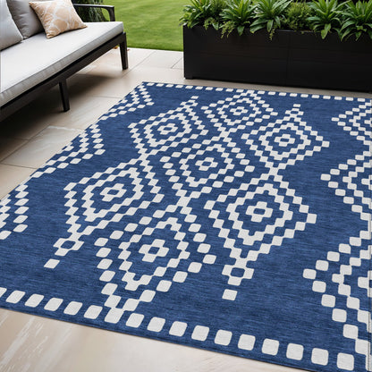 Tabselect Home Line 5' X 8' Navy Blue And Ivory Geometric Washable Indoor Outdoor Area Rug