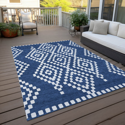 Tabselect Home Line 5' X 8' Navy Blue And Ivory Geometric Washable Indoor Outdoor Area Rug