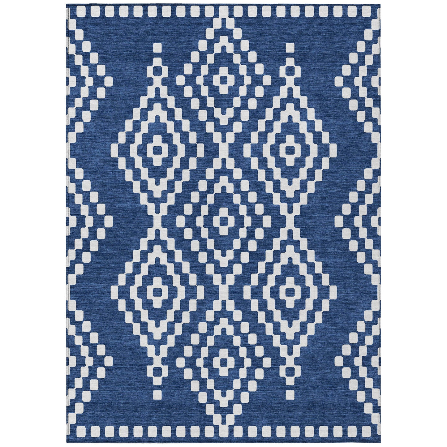 Tabselect Home Line 5' X 8' Navy Blue And Ivory Geometric Washable Indoor Outdoor Area Rug