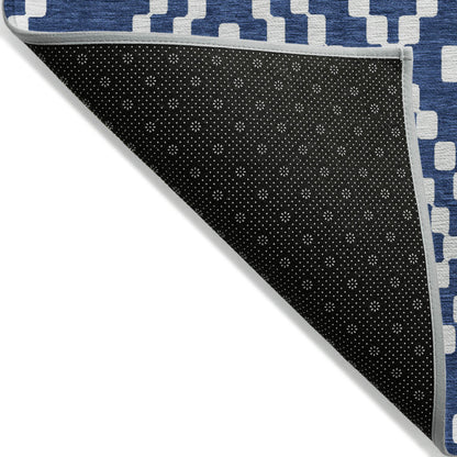 Tabselect Home Line 5' X 8' Navy Blue And Ivory Geometric Washable Indoor Outdoor Area Rug