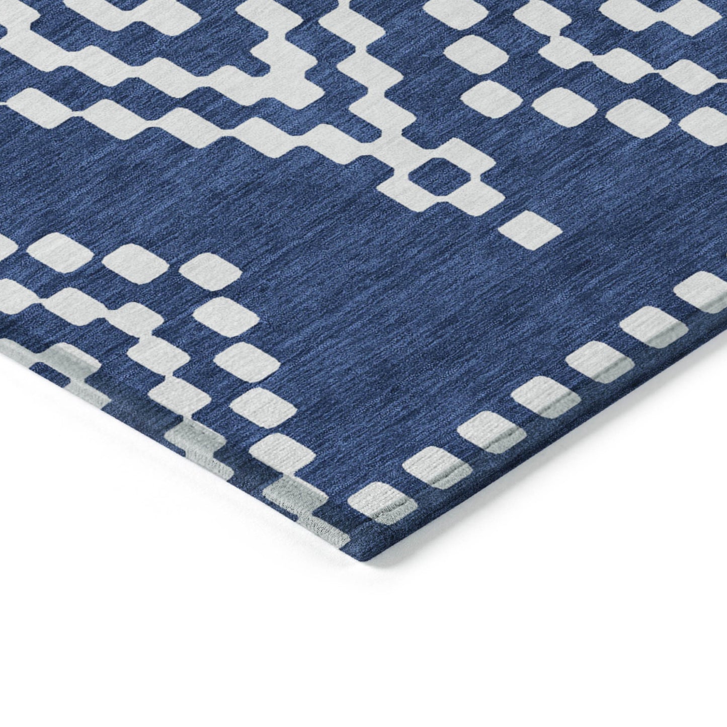 Tabselect Home Line 5' X 8' Navy Blue And Ivory Geometric Washable Indoor Outdoor Area Rug