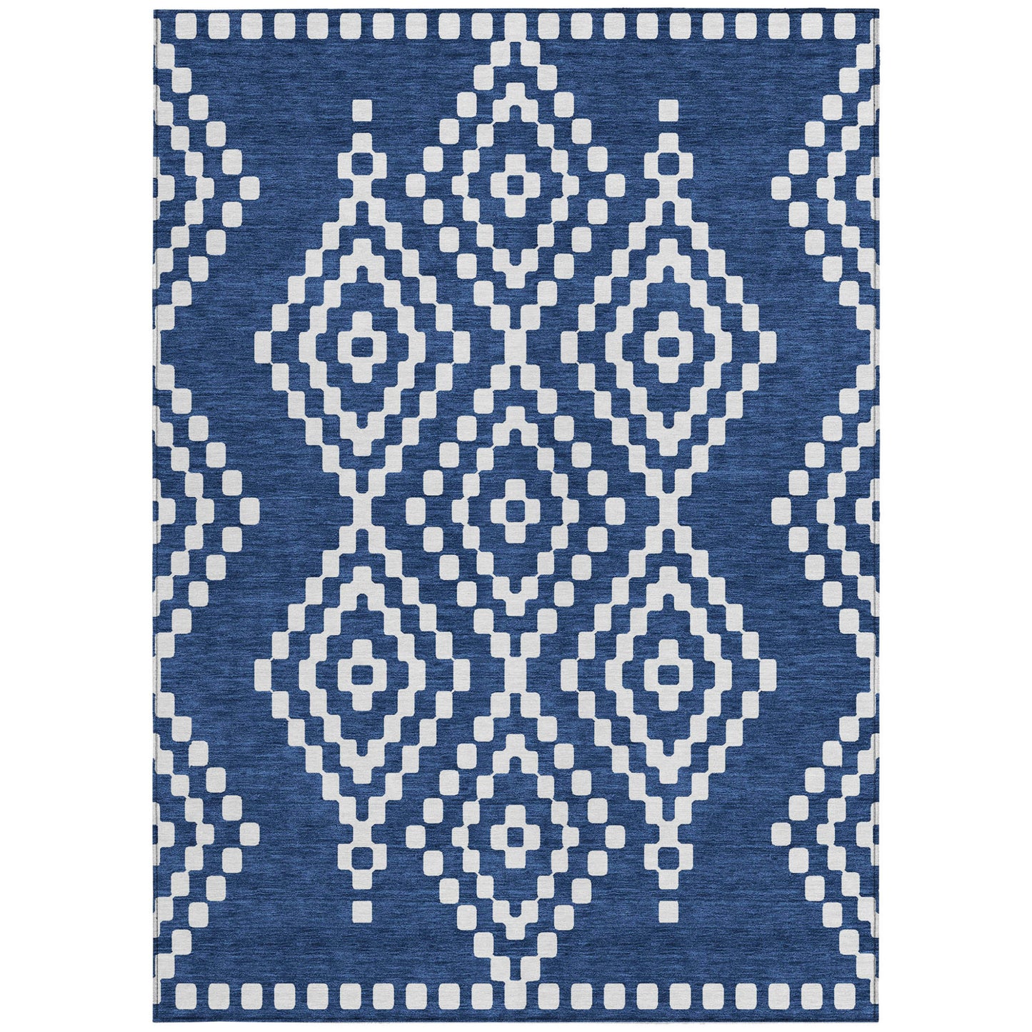 Tabselect Home Line 5' X 8' Navy Blue And Ivory Geometric Washable Indoor Outdoor Area Rug
