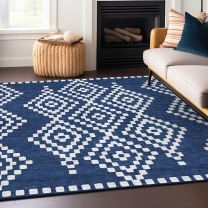 Tabselect Home Line 5' X 8' Navy Blue And Ivory Geometric Washable Indoor Outdoor Area Rug