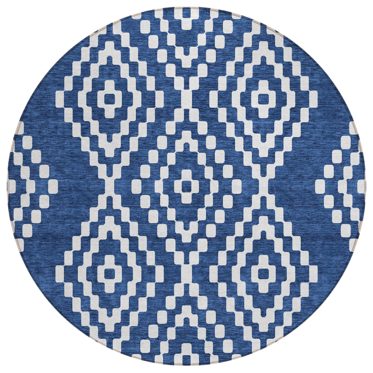Tabselect Home Line 8' Navy Blue And Ivory Round Geometric Washable Indoor Outdoor Area Rug