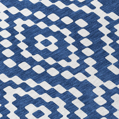 Tabselect Home Line 8' Navy Blue And Ivory Round Geometric Washable Indoor Outdoor Area Rug