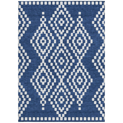 Tabselect Home Line 8' X 10' Navy Blue And Ivory Geometric Washable Indoor Outdoor Area Rug