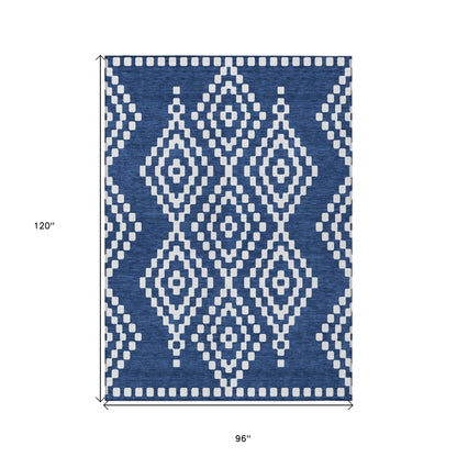 Tabselect Home Line 8' X 10' Navy Blue And Ivory Geometric Washable Indoor Outdoor Area Rug