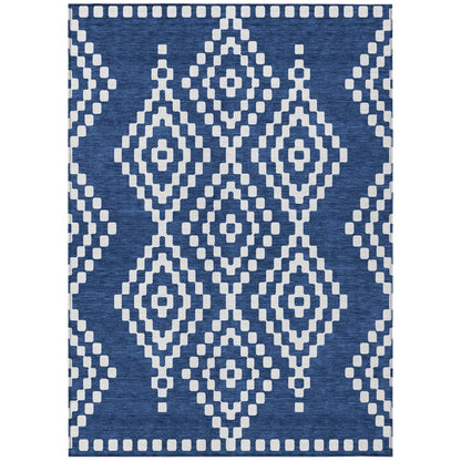Tabselect Home Line 8' X 10' Navy Blue And Ivory Geometric Washable Indoor Outdoor Area Rug