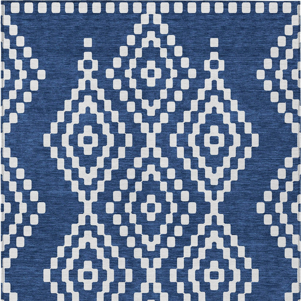 Tabselect Home Line 8' X 10' Navy Blue And Ivory Geometric Washable Indoor Outdoor Area Rug