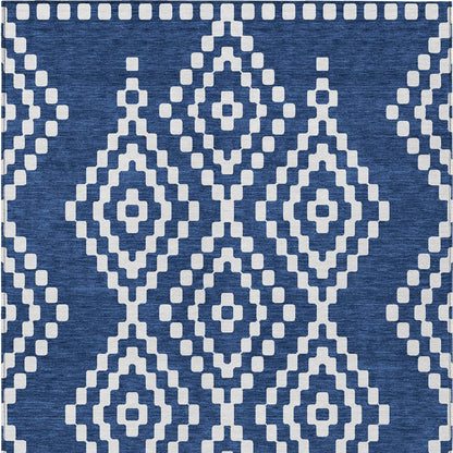 Tabselect Home Line 8' X 10' Navy Blue And Ivory Geometric Washable Indoor Outdoor Area Rug